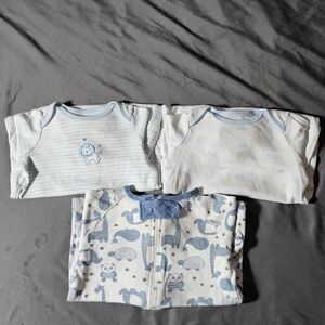 Little Me Blue and White Baby Footies Set
